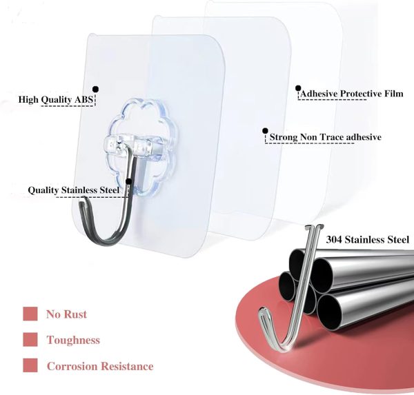 competitive pricing ddmy adhesive hooks wall hooks, 24 packs hooks for hanging transparent reusable seamless hooks 13.2lb(max), waterproof bathroom kitchen heavy duty self adhesive hooks one-stop wholesale