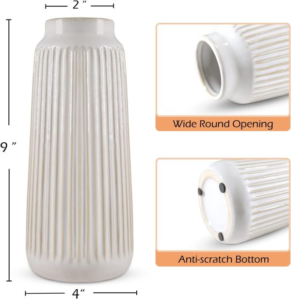 oem/odm services christmas vase decor, 9 inch white ceramic vase, flower vase modern, boho vases for pampas grass home decor, decorative white vases for flowers mantel, living room, off-white affordable bulk deals