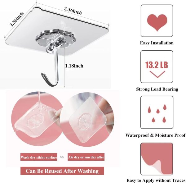 competitive pricing ddmy adhesive hooks wall hooks, 24 packs hooks for hanging transparent reusable seamless hooks 13.2lb(max), waterproof bathroom kitchen heavy duty self adhesive hooks one-stop wholesale