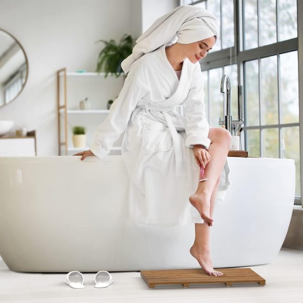 manufacturer direct bamboo wooden bath floor mat for luxury shower - non-slip bathroom waterproof carpet for indoor or outdoor use (walnut) trade price