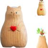 oem/odm services cat vase handmade wooden vase, home decor small vases,solid wood cat statue holding heart shaped,modern creative cat decor affordable bulk deals