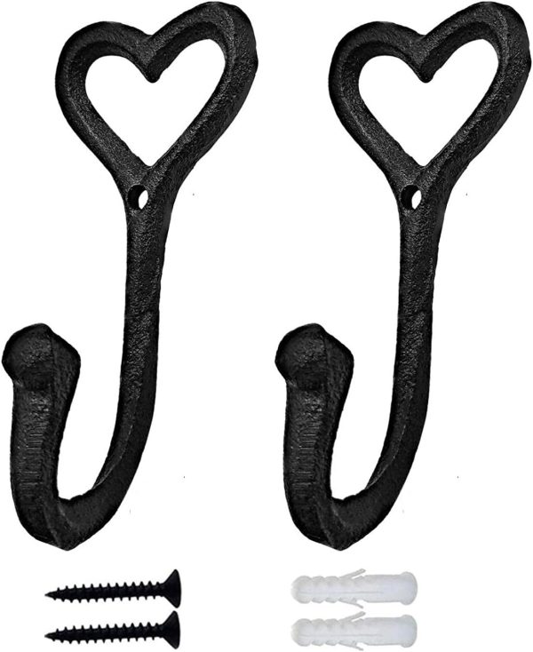 competitive pricing selpont ative wall hooks coat towel hook, 2 pcs key bag hanger coat hooks cast iron vintage holder love heart shape home decor, bath kitchen garage hanging scarf cap cup hat purse robes hook one-stop wholesale
