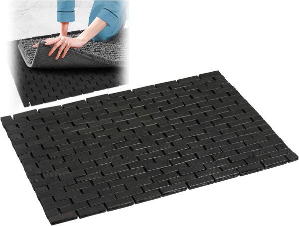 manufacturer direct bamboo bath mat - black coated, stain proof [16x24-inch wxl - bathroom floor, tub step, spa, sauna mat - great under pad for rugs, air flow, quick dry - foldable bathmat trade price