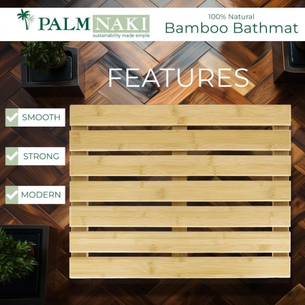 manufacturer direct palm naki bamboo bathmat - 100% natural wooden floor mat - non-slip, sustainable - modern asian design - perfect for bathroom & spa (21x14) trade price