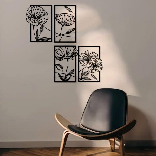 factory direct tinbeceie 4 pieces wall decor black metal wall art minimalist metal flowers wall decor room bedroom bathroom kitchen line art wall decor volume discount