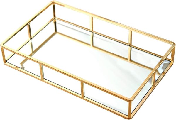 wholesale direct putwo tray mirror, gold dresser ornate tray metal decorative tray jewelry perfume organizer makeup tray for vanity, dresser, bathroom, bedroom bulk purchase at factory prices