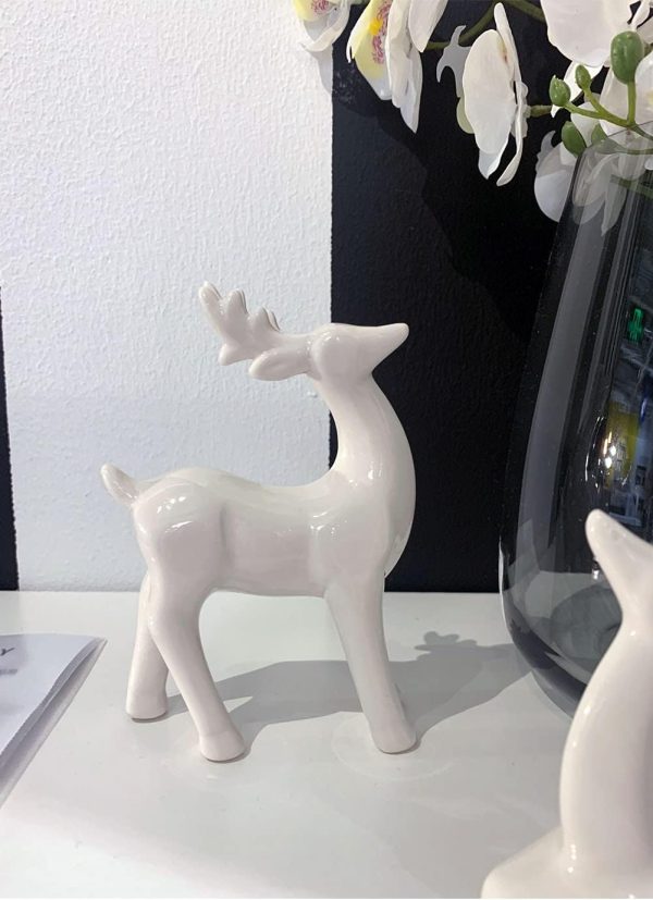 dropship from factory porcelain christmas reindeer figurines, pack 2 mini animal reindeer decor deer statues sculpture tabletop ornaments for cabinet mantel shelves fireplace home décor accents collectible figurines mass production supply