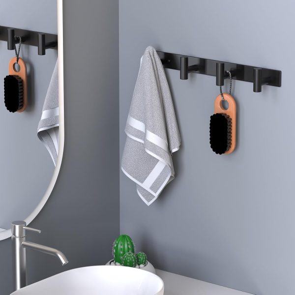 competitive pricing hufeeoh coat rack wall mount, black t shaped 4 hooks coat hooks for bathroom, heavy duty wall hooks towel hooks for hanging, stainless steel purse hanger towel rack for mudroom bathroom entryway one-stop wholesale