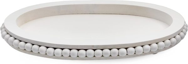 wholesale direct auldhome wood beaded tray (white), decorative farmhouse style oval wooden tray bulk purchase at factory prices