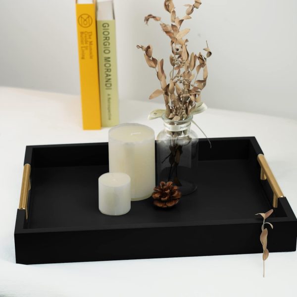 wholesale direct wooden decorative coffee table tray, 16" serving tray with handles, matte finish decorative tray, ottoman tray for living room, perfume, vanity dresser organizer (carbon black) bulk purchase at factory prices