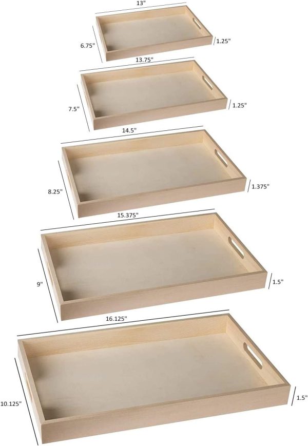 wholesale direct wood serving tray with handles - five piece nested breakfast wood tray - wooden crafts couch tray for organizing - food trays for party buffet montessori bathroom - wood trays for serving & catering bulk purchase at factory prices