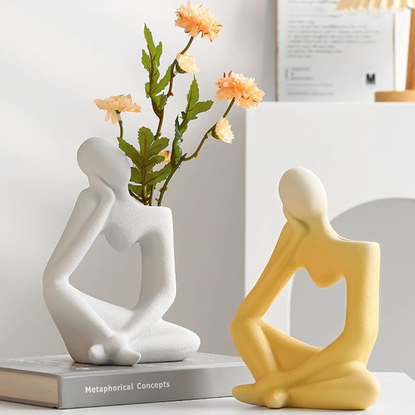 oem/odm services ceramic thinker vase yellow flower vase for home decor modern cute boho vases for table room decor unique aesthetic vase ceramic decorative face vases for centerpieces birthday gifts for women affordable bulk deals