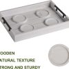wholesale direct white wood serving tray farmhouse decorative ottoman trays with 4 round coasters coffee table tray living room tray with handles for eating breakfast in bed white bulk purchase at factory prices