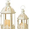 custom wholesale lanterns decorative outdoor&indoor, set of 2 (15"&11") beige metal lantern decor with glass, candle holder for porch, patio, garden, fall, wedding, christmas, table centerpiece oem/odm services