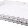 wholesale direct wood decorative coffee table serving tray, farmhouse rectangular tray with wooden bead for ottoman, entertaining, home decor, 15.7”*11.8”*1.57” (whitewashed) bulk purchase at factory prices