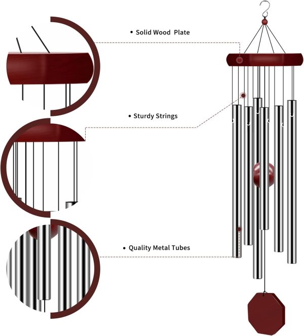 producer to buyer memorial wind chimes outdoor large deep tone, sympathy wind-chime personalized with 6 tuned tubes, elegant chime for garden patio balcony and home discounted pricing