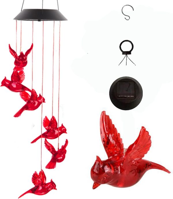 producer to buyer cardinal wind chimes, solar powered red cardinal bird wind chime wind moblie led light, spiral spinner cardinal windchime portable outdoor chime for patio, deck, yard, garden, home discounted pricing