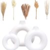 oem/odm services velova set of 3 white ceramic vase with 65 pcs dried pampas grass flowers aesthetic boho modern small round cute vases for decor living room coffee table shelf bedroom office desk home gifts women mom affordable bulk deals