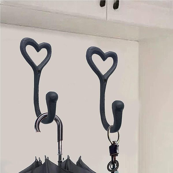 competitive pricing zeyu heavy duty coat hooks, 4pcs cast iron love heart shape wall hooks for hanging coats, black no rust hooks for scarf, bag, towel, key, cap, cup, hat one-stop wholesale