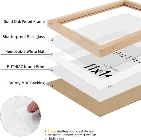 bulk purchase puthiac 11x14 oak wood picture frame - minimalist 11x14 frame wood for wall art decor, 11"x14" natural solid wood poster frames for wall art photo and prints(3 pack, beige) trade price