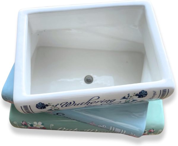 oem/odm services steel mill & co original small book-shaped decorative planter, ceramic planter for home decor, cute bookshelf decor, unique planter for book lovers, classic titles bookstack affordable bulk deals