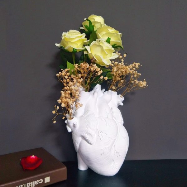 oem/odm services vase flower vases heart shaped decor resin flower pot modern unique nordic art style decorative vase for home wedding valentine gift desktop living room decoration - white affordable bulk deals