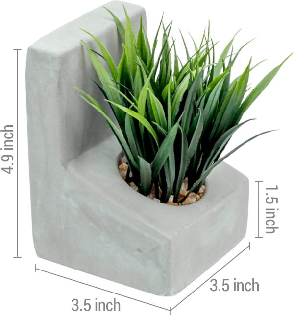 supplier direct mygift modern gray concrete l-shaped bookends for heavy books with artificial green grass plants, decorative heavy duty book stands for office desktop or bookshelf, 1 pair wholesale prices