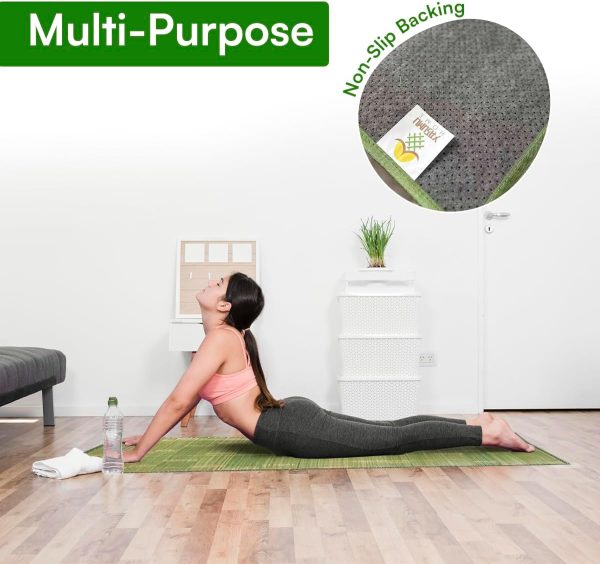manufacturer direct 70 x 35 inch natural bamboo area & kitchen rug | indoor runner mat | anti-slip and roll-up (natural green, 70 x 35 inch) trade price