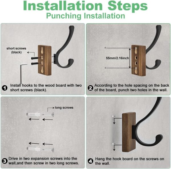 competitive pricing wood wall hooks for hanging - 4 pack hooks wall mounted, wooden rustic farmhouse heavy duty towel hooks, hooks for coats, towel, hat, keys, purse, bag and robe one-stop wholesale