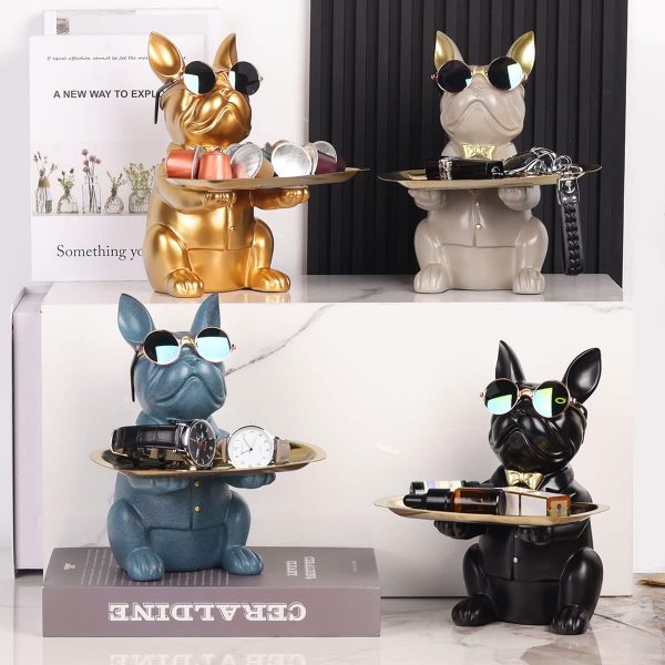 wholesale direct modern decor resin bulldog tray statue piggy bank tray storage entrance key holder candy jewelry earrings tray suitable for home decor modern art dining table decor office small object tray bulk purchase at factory prices