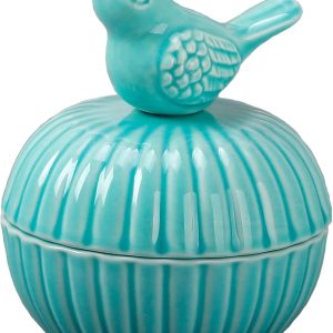 dropship from factory sevenbees blue ceramic jewelry box with bird statue, 2 drawers, ring holder, decorative animal statue, gifts for home decor, wedding, birthday, christmas mass production supply