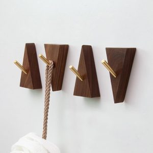 competitive pricing wall hooks decorative wooden coat hooks 2.95in height, small walnut wood and golden metal hooks for hanging hats towels robe clothes keys bags, adhesive or wall mounted, 4 pcs one-stop wholesale