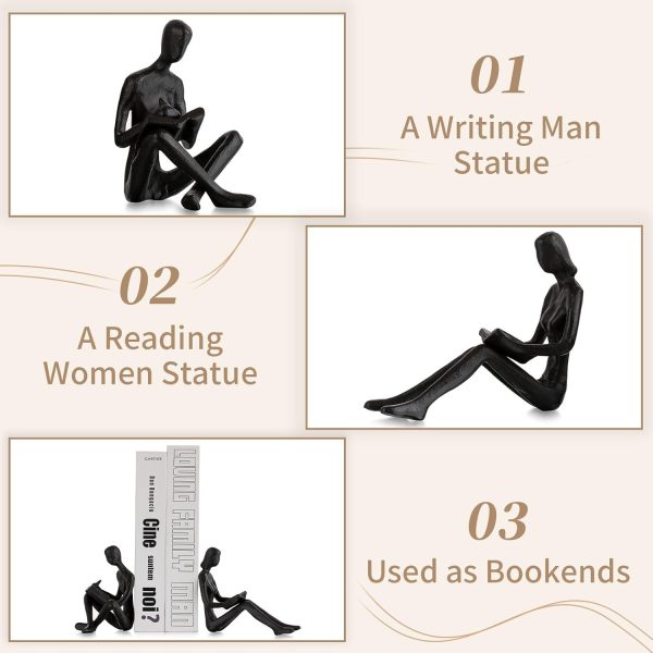 supplier direct sziqiqi book ends for shelves decorative - cast iron bookends for heavy books reading couple bookshelf decorative objects metal modern statue book stoppers sculpture gift for readers book lovers nerd wholesale prices