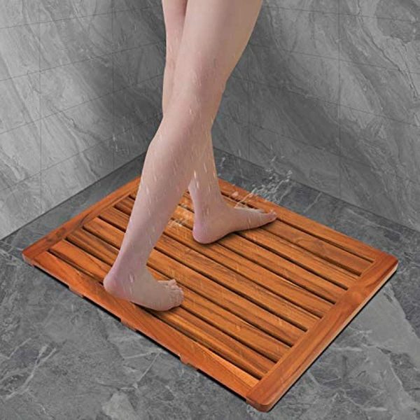 manufacturer direct utoplike (24"x18") teak wood bath mat, shower mat for bathroom, wooden floor mat square large for spa home or outdoor trade price