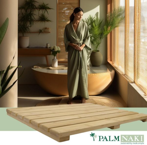 manufacturer direct palm naki bamboo bathmat - 100% natural wooden floor mat - non-slip, sustainable - modern asian design - perfect for bathroom & spa (21x14) trade price