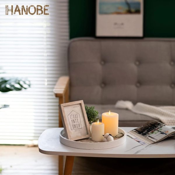 wholesale direct hanobe decorative serving tray round: farmhouse coffee table tray for ottoman boho wooden centerpiece rustic white washed mandala home decor living dining room kitchen counter display bulk purchase at factory prices