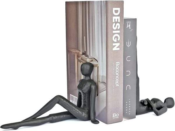 supplier direct ambipolar yoga-style black decorative bookends, cast iron book stand to hold books heavy duty, book stoppers for home decor, office desk, living room decor wholesale prices