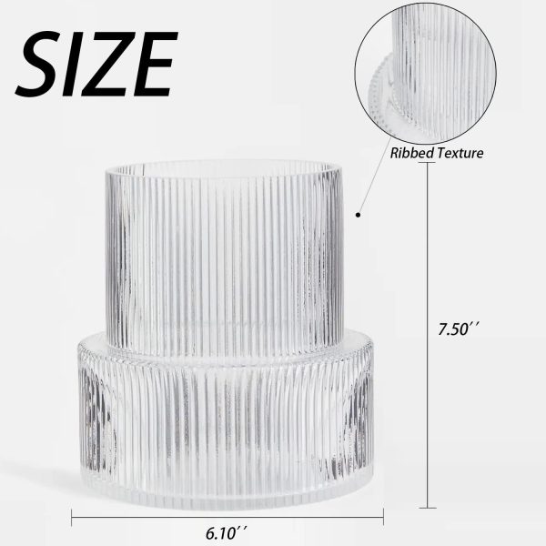 oem/odm services glass vase, ribbed vase, flower vase, fluted glass vase, clear vase, ribbed glass vase for flowers, modern vase for living room, dining table, entryway, shelf, wedding, office, 7.5 inches affordable bulk deals