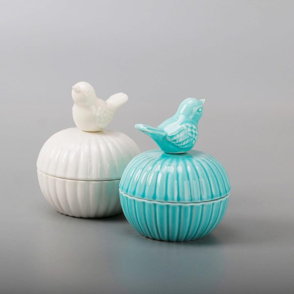 dropship from factory sevenbees blue ceramic jewelry box with bird statue, 2 drawers, ring holder, decorative animal statue, gifts for home decor, wedding, birthday, christmas mass production supply