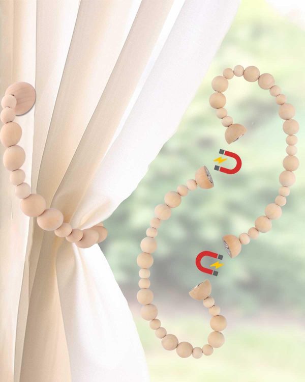 bulk purchase magnetic wood bead curtain tiebacks - powerful magnets by insstic - enhance boho bedroom decor, boho living room decor aesthetic, western home decor, boho nursery decor curtain tie backs, 2 pack/wood factory discount