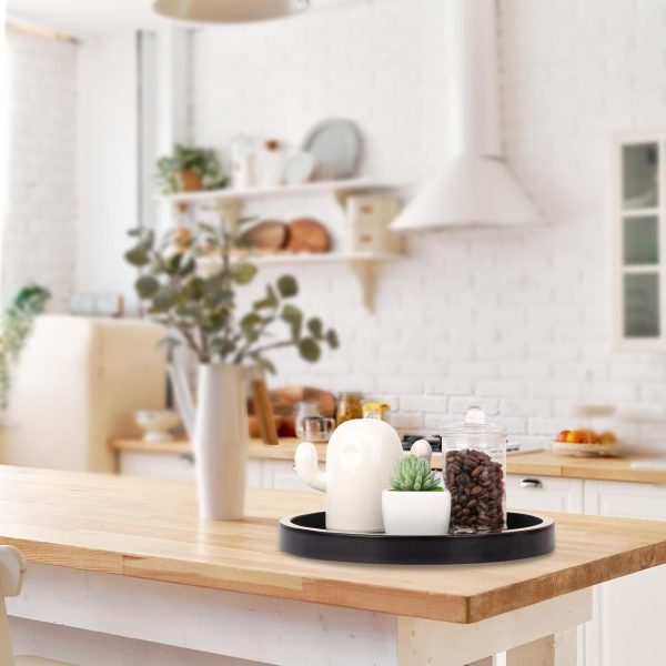 wholesale direct bathroom counter tray wooden decorative tray round perfume tray kitchen soap organizer vanity storage for candle, sink, home decor, 9 inch, black bulk purchase at factory prices
