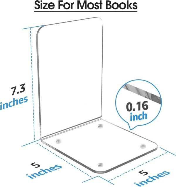 supplier direct maxgear bookends acrylic book ends clear book ends for shelves decorative bookends for shelves non-skid book end heavy duty bookend book holders for shelves book stoppers (2 pair/4 pieces, large) wholesale prices
