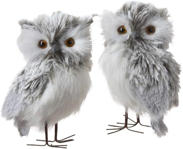 dropship from factory kurt adler c2225 5-inch furry gray owl set of 2 mass production supply