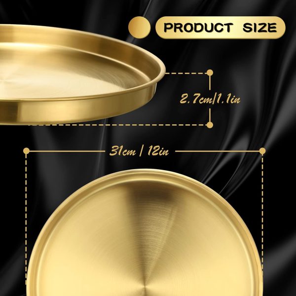 wholesale direct thenshop 3 pieces round serving tray stainless steel round coffee table tray circle decorative tray decorative vanity tray jewelry makeup organizer for bathroom candle perfume (gold,12 inch) bulk purchase at factory prices