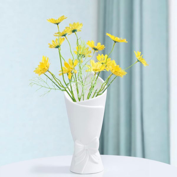 oem/odm services matte white bowknot ceramic vase, modern flower vases for home decor, pampas, living room, mantel, table decoration (model b) affordable bulk deals