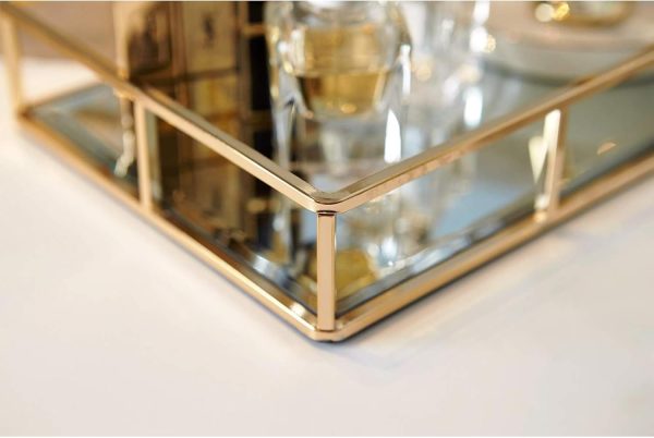 wholesale direct putwo tray mirror, gold dresser ornate tray metal decorative tray jewelry perfume organizer makeup tray for vanity, dresser, bathroom, bedroom bulk purchase at factory prices