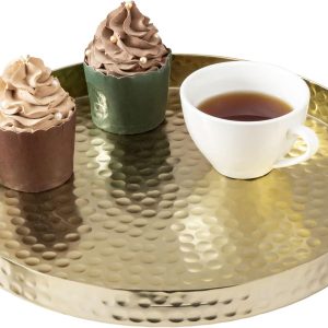 wholesale direct mygift 11 inch deluxe hammered brass round decorative tray - aluminum plated serving display platter, centerpieces and vanity tray - handcrafted in india bulk purchase at factory prices