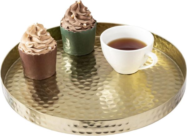 wholesale direct mygift 11 inch deluxe hammered brass round decorative tray - aluminum plated serving display platter, centerpieces and vanity tray - handcrafted in india bulk purchase at factory prices