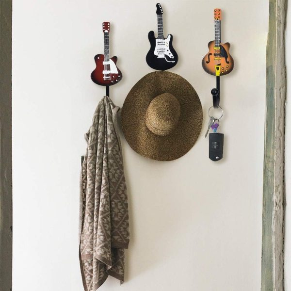 competitive pricing kungyo vintage guitar shaped decorative hooks rack hangers for hanging clothes coats towels keys hats metal resin hooks wall mounted heavy duty (3-pack) (guitar hook-b) one-stop wholesale