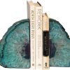 supplier direct amoystone agate geode bookends heavy duty stone book ends decorative bookend holder home office decor with rubber bumpers teal 1 pair, 2-3 lbs wholesale prices
